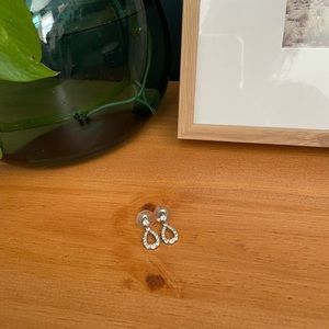 Small Drop Rhinestone Teardrop Post Stud Earrings Silver